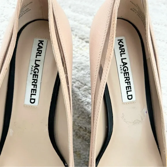 Karl Lagerfeld Paris Nude & Black Cap Toe Pumps Size 6.5 - Picture 7 of 11